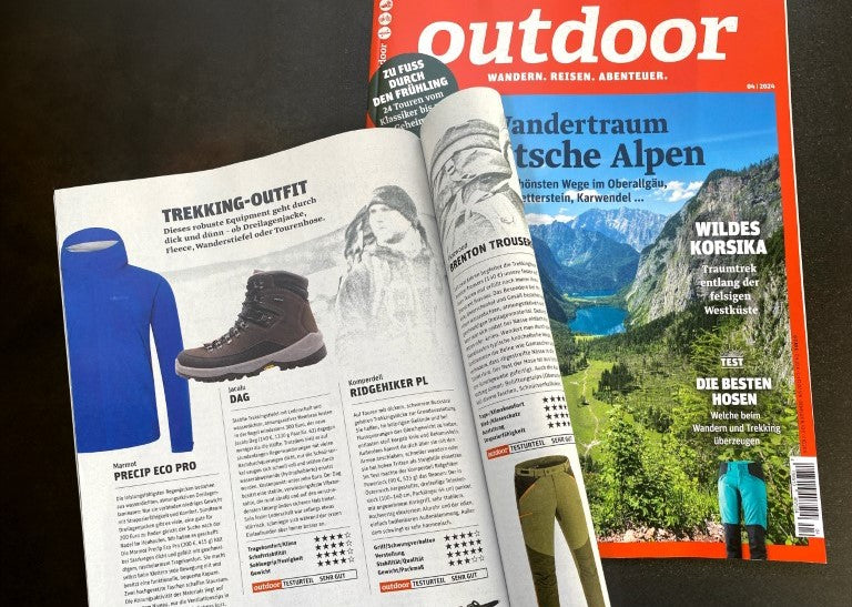 Trekkingschuh Jacalu Dag im Outdoor-Magazin 04/24:  Testurteil "sehr gut"